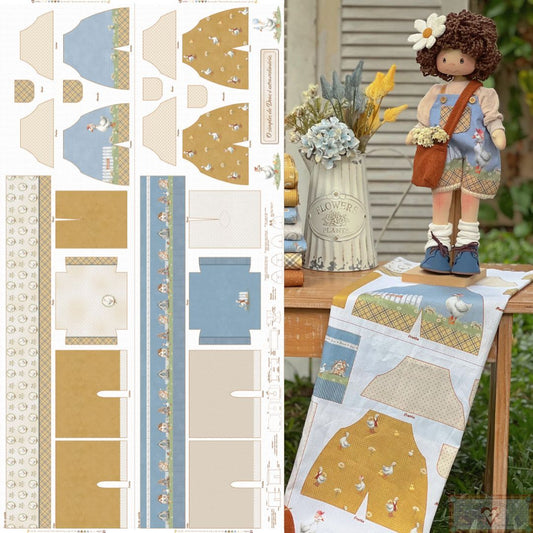 Tricoline 100% Algodón  - CP023 Patrón Enteritos muñeca Granja (80 x 150)