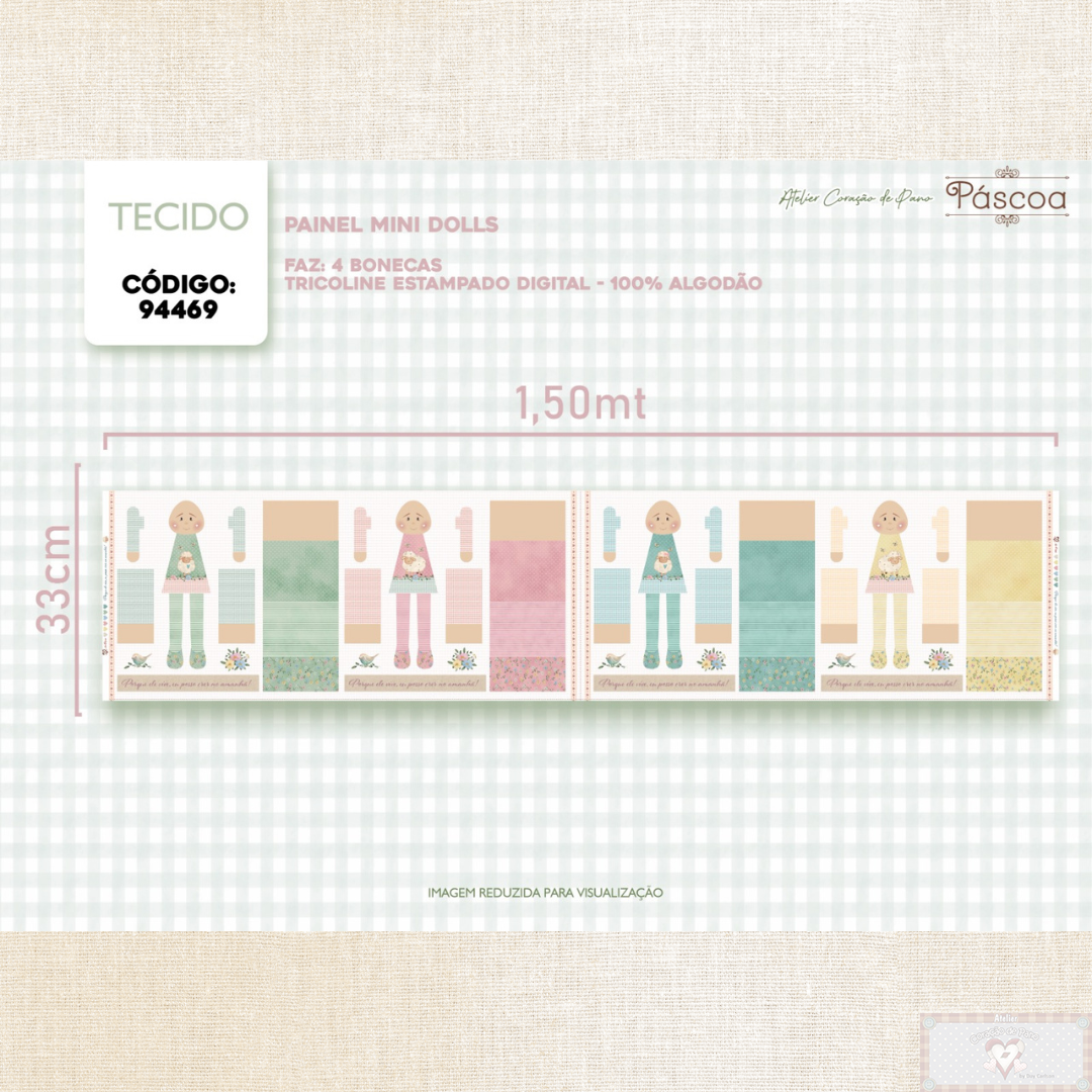 Tricoline 100% Algodón  - CP028 Patrón Mini muñecas Oveja (33 x 150) **PRE VENTA**