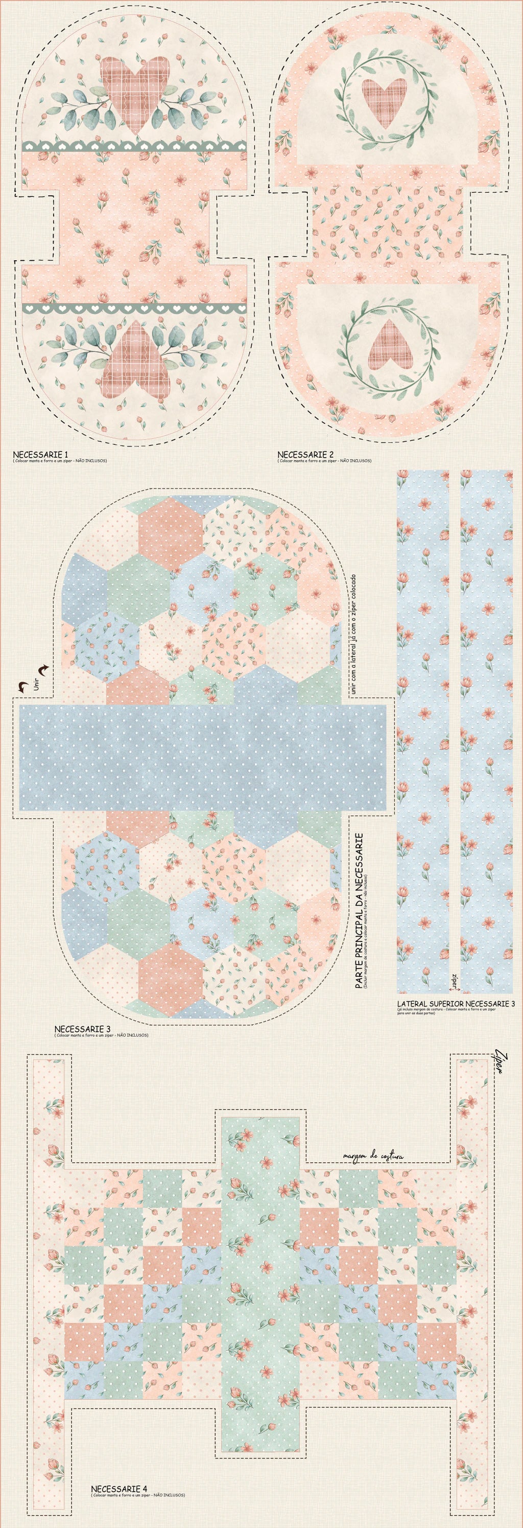 Tricoline 100% Algodón  - PT080 Patrón Necessaries Patchwork  (49 x 150)