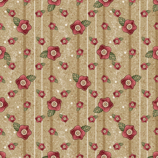 Tricoline 100% Algodón - EX093 Exclusiva Florecitas Home Sweet Beige (50 x 150)
