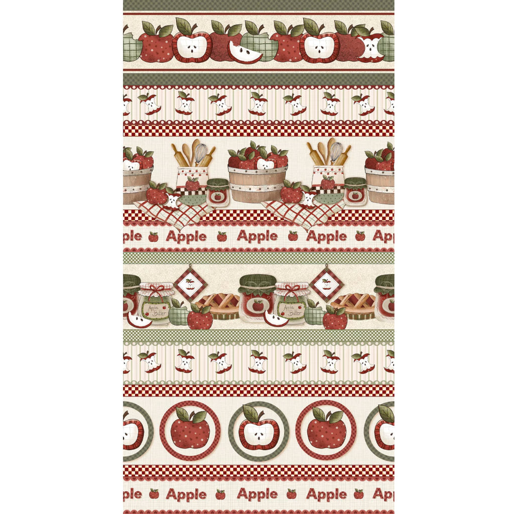 Tricoline 100% Algodón - CN030 Cenefas Manzanas Fuxicos (50 x 150)