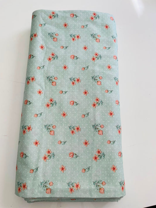 Tricoline 100% algodón - EX096 Exclusiva Tierna Florecitas 1 Menta (50 x 150)