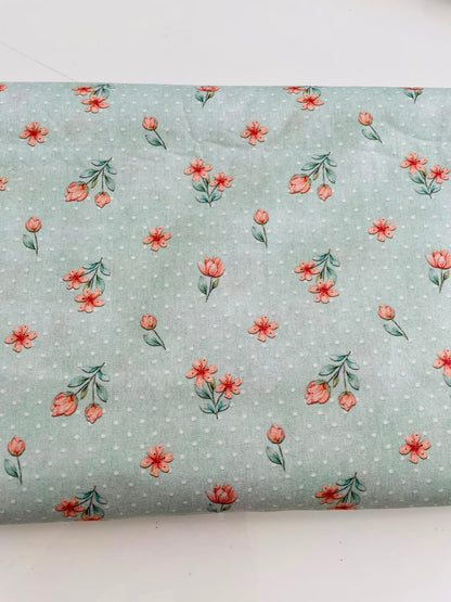 Tricoline 100% algodón - EX096 Exclusiva Tierna Florecitas 1 Menta (50 x 150)