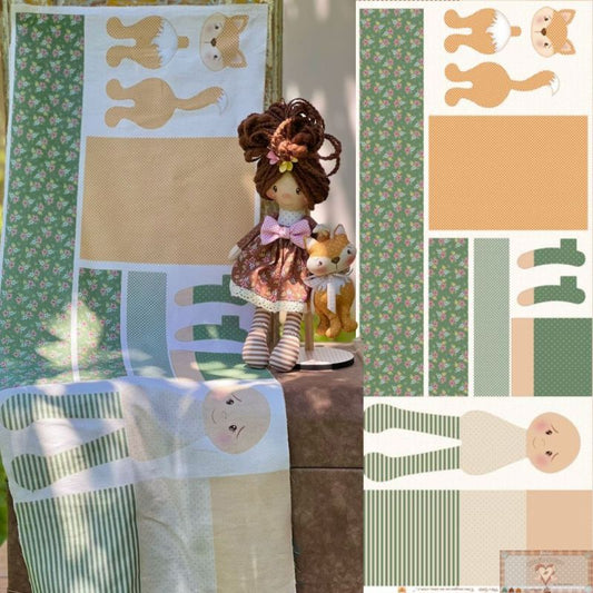 Tricoline 100% Algodón  - CP059 Panel Mini Muñeca Verde CA2920 (33 x 75)
