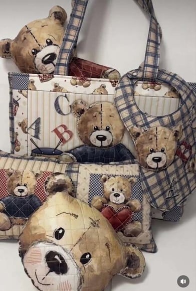 Tricoline 100% Algodón  - PT040 Patrón paneles babero oso (50 x 150)