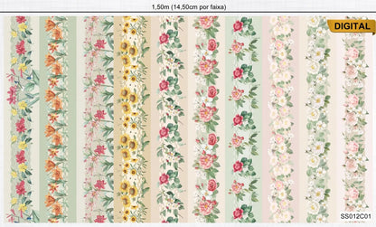 Tricoline 100% Algodón - CN007 Cenefas Floral FM (50 x 150)